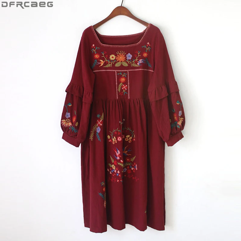 Платье миди в украинском стиле Boho женское винтажное платье с цветочной вышивкой