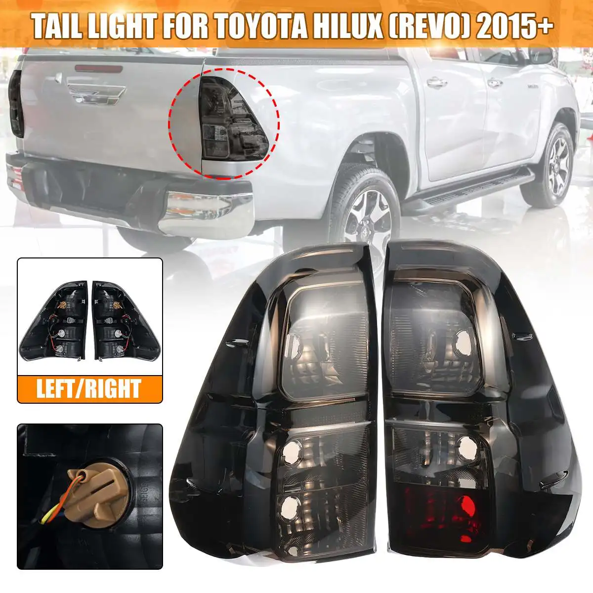Автомобильный задний левый и правый задний светильник для Toyota Hilux Revo Автомобильный задний сигнальный тормозной фонарь дымчатый черный с проводкой