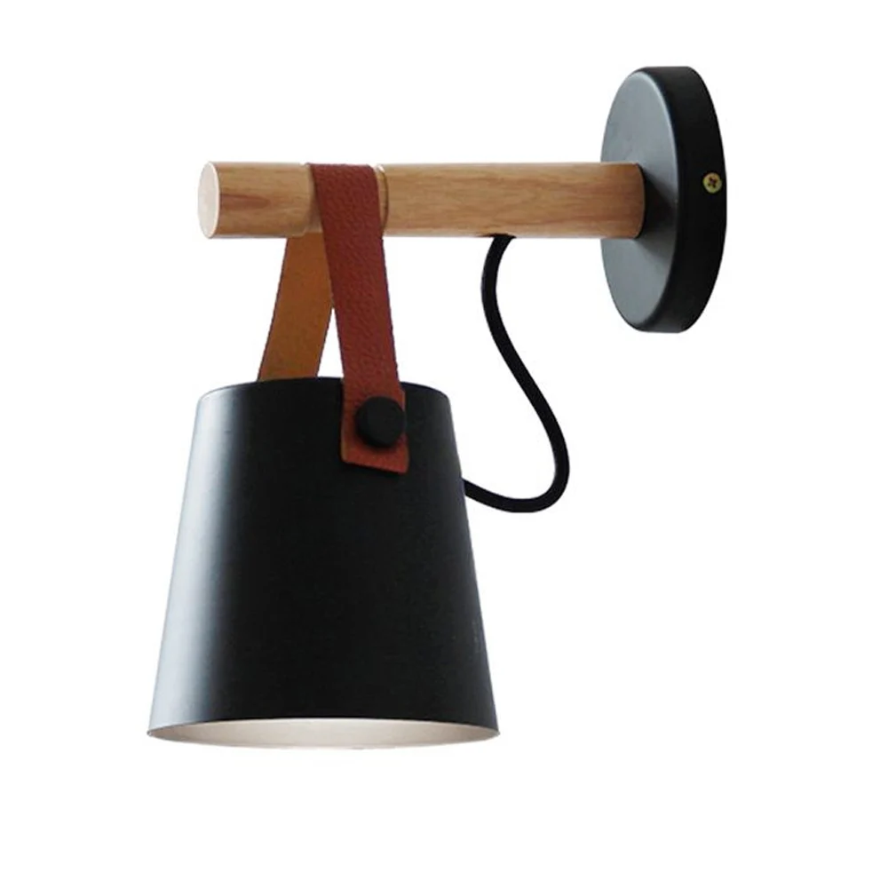 Светодиодный настенный светильник, деревянные настенные лампы, современные настенные лампы в скандинавском стиле, прикроватный светильник для кровати E27, 85-265 в, белый и черный абажур, домашний декор