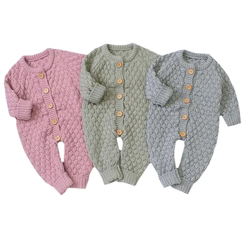

2020 New Baby Boys Girls Long Sleeve Rompers Newborn Baby Boys Knitted Jumpsuits Pure Color Toddler Girls Sweater Clothes