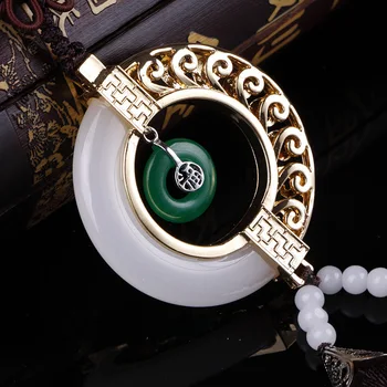 

New Style Hetian Jade Peace Buckle Pendant Emerald Jade Automobile Hanging Ornament Pendant Alloy Car Hanging Boutique Car Inter