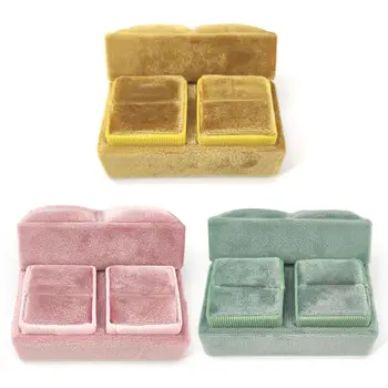 

Velvet Double Ring Box Quadrilateral Wedding Ceremony Ring Box with Detachable L