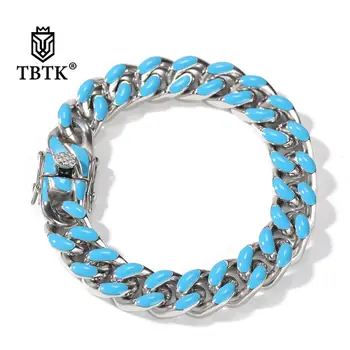 

TBTK Christmas 11mm Stainless Steel 316L Colorful Gold Bracelet Homme Heavy Miami Hiphop Cuban Link Braclet Fashion Jewelry Punk