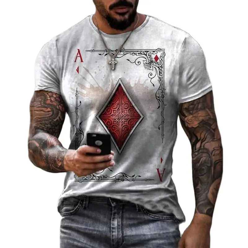 High Quality 3d T Shirt Playing Card Print Fashion Newmen's Autumn Short Sleeve Pattern Loose O Neck Street Men's Casual Clothes