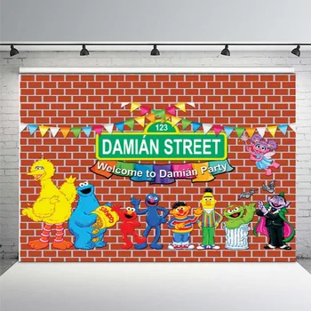 

DIY Sesame Street Red Bricks Happy Birthday Flags Elmo Cookie Custom Photo Studio Background Backdrop Photography Backdrops