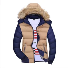 Зимняя мужская куртка-пуховик на каждый день с меховым капюшоном и хлопковой подкладкой, Мужская брендовая ветрозащитная Водонепроницаемая ветровка в стиле пэчворк, мужские куртки