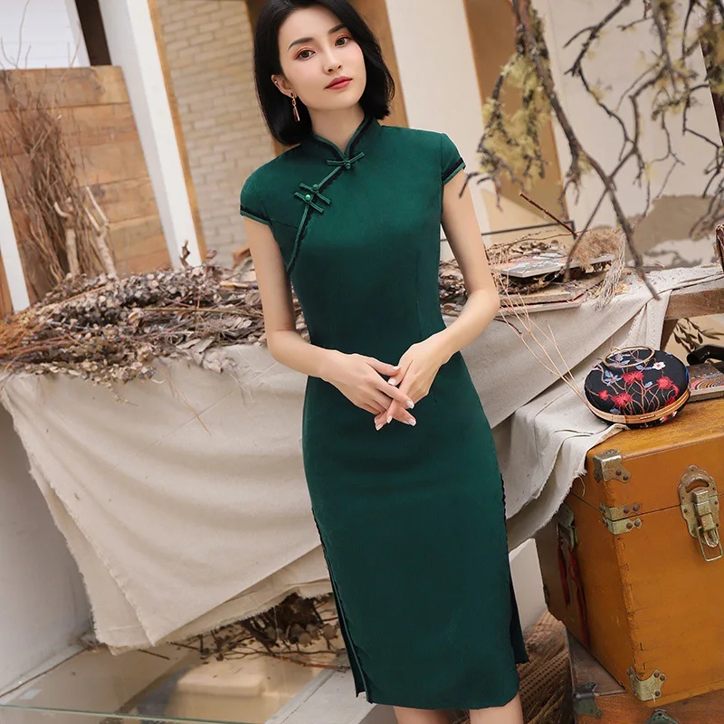 Большие размеры 3xl 4xl Винтаж Тонкий атлас Cheongsam классический для женщин Китайский традиционный Ципао Элегантное свадебное платье vestidos