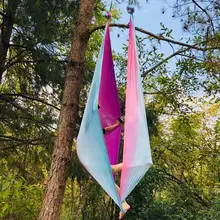 Предварительно фитнес Омбре Аэро Йога гамак ткань градиент цвета шелковистый нейлон Низкая стрейч для воздушной йоги 5 м длиной