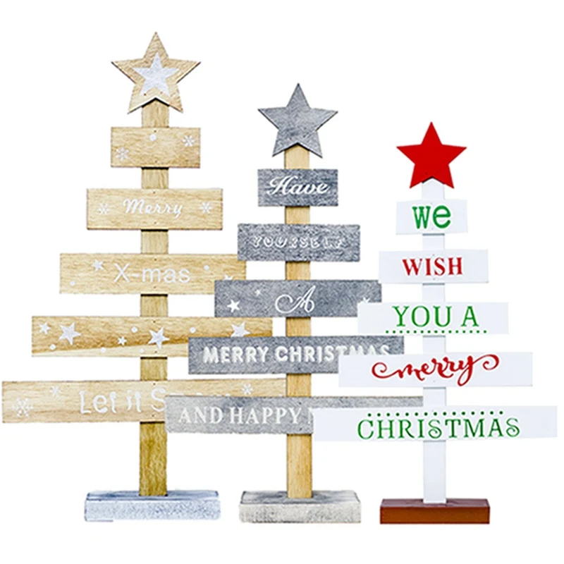 

Christmas Trees Wooden Mini Christmas Tree Desktop Ornaments Merry Christmas Party Decor