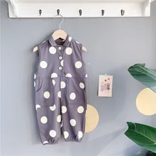 Комбинезон в горошек в Корейском стиле для мальчиков и девочек Весенние длинные штаны для маленьких детей 1-6 лет