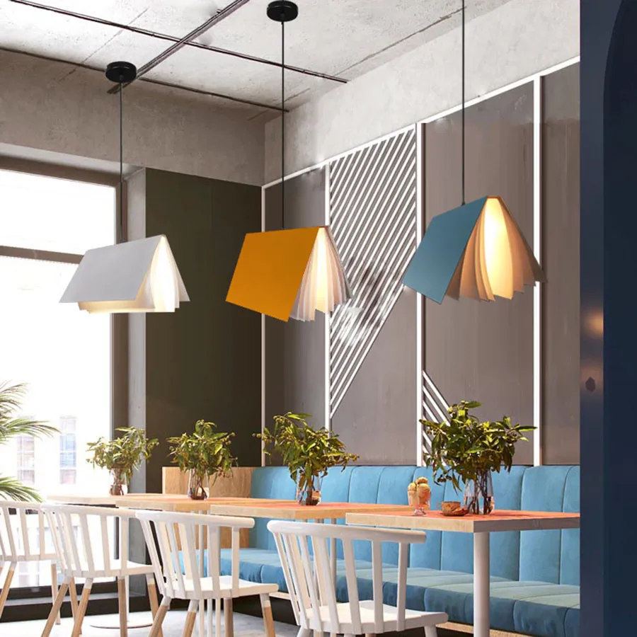Modern Creative Book Pendant Light Nordic Iron Art LED Lamp