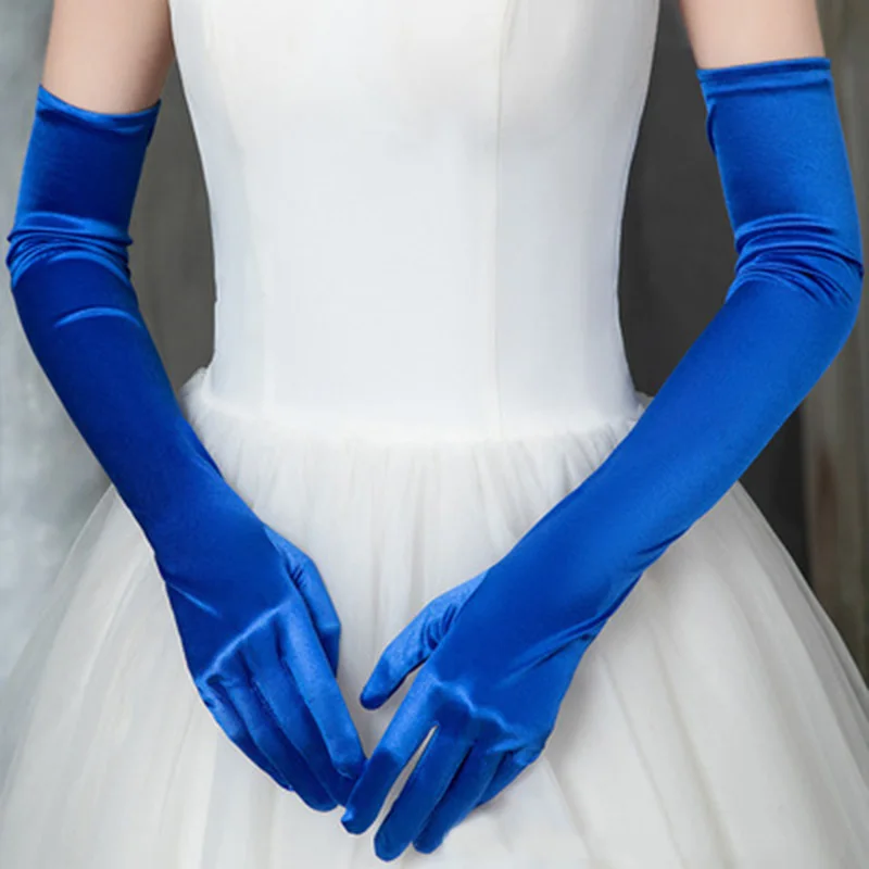 Satin Gloves Korean Women Christmas Wedding Dress Long Elastic Etiquette Gloves Summer Sunscreen UV Full Finger Driving Glove K14
