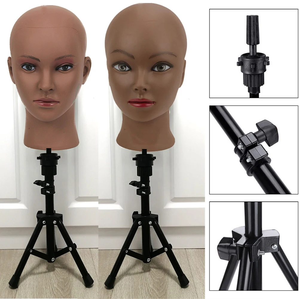 Female Bald Mannequin Head With Stand Cosmetology Practice African Training Manikin Head With Wig Stand Tipod For Mannequin Wigs
