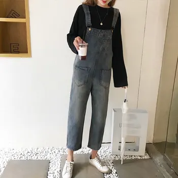 

Women College Loose Slim Denim Overalls Jumpsuit Romper Wind Retro Casual Wide Leg Denim Jumpsuit Woman Pants Jean Bodysuit