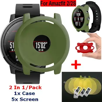 

Shell Protector Case for Xiaomi Huami Amazfit 2/2S Stratos Frame Silicone Protective Cover For Amazfit 2/2S Watch Screen Film