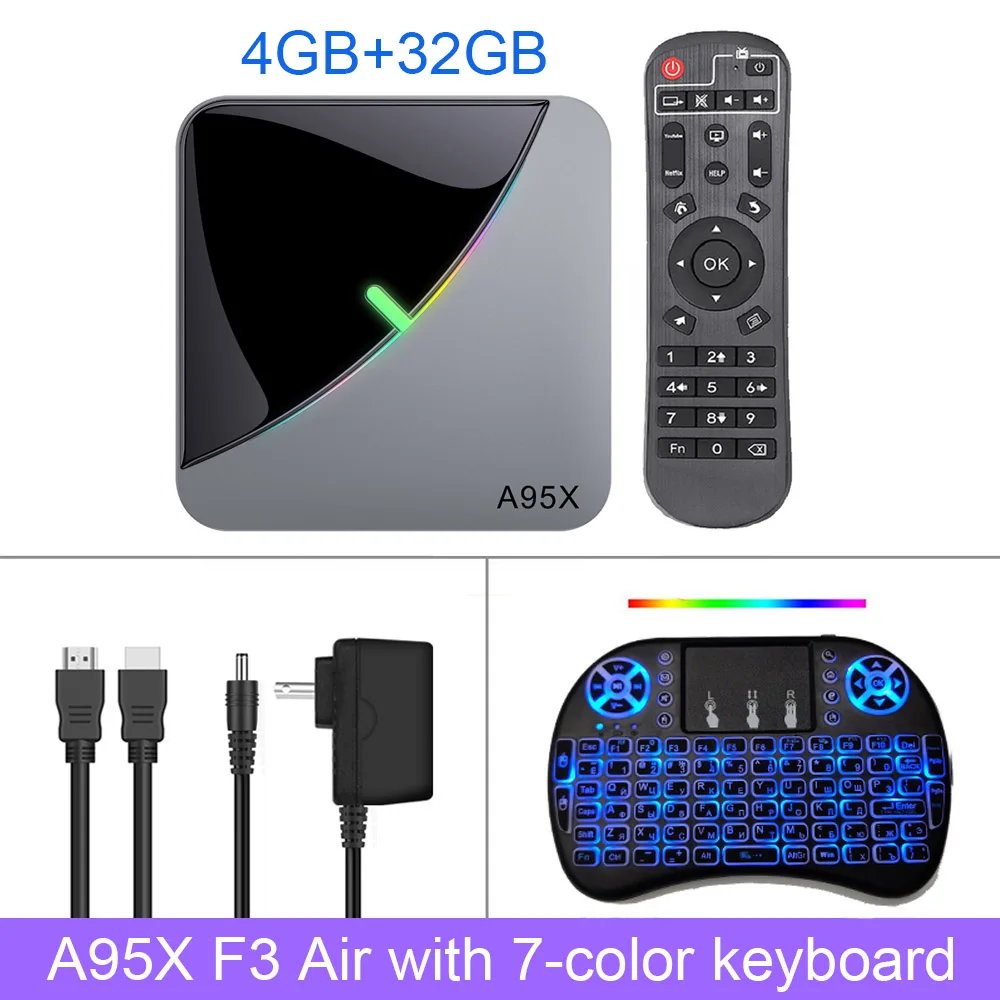 LEMADO A95X F3 Air Android tv Box Amlogic S905X3 4 Гб 64 Гб RGB светильник с поддержкой USB 3,0 2,4G и 5G wifi 8K YouTube tv Box Android 9,0 - Цвет: 4G 32G backlit i8