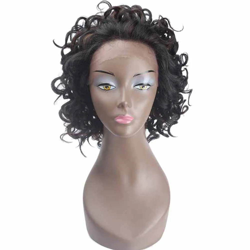 Короткие кудрявые синтетические волосы на кружеве парики для черных женщин X-TRESS Омбре коричневый цвет африканская прическа парик шнурка часть - Цвет: F1B30