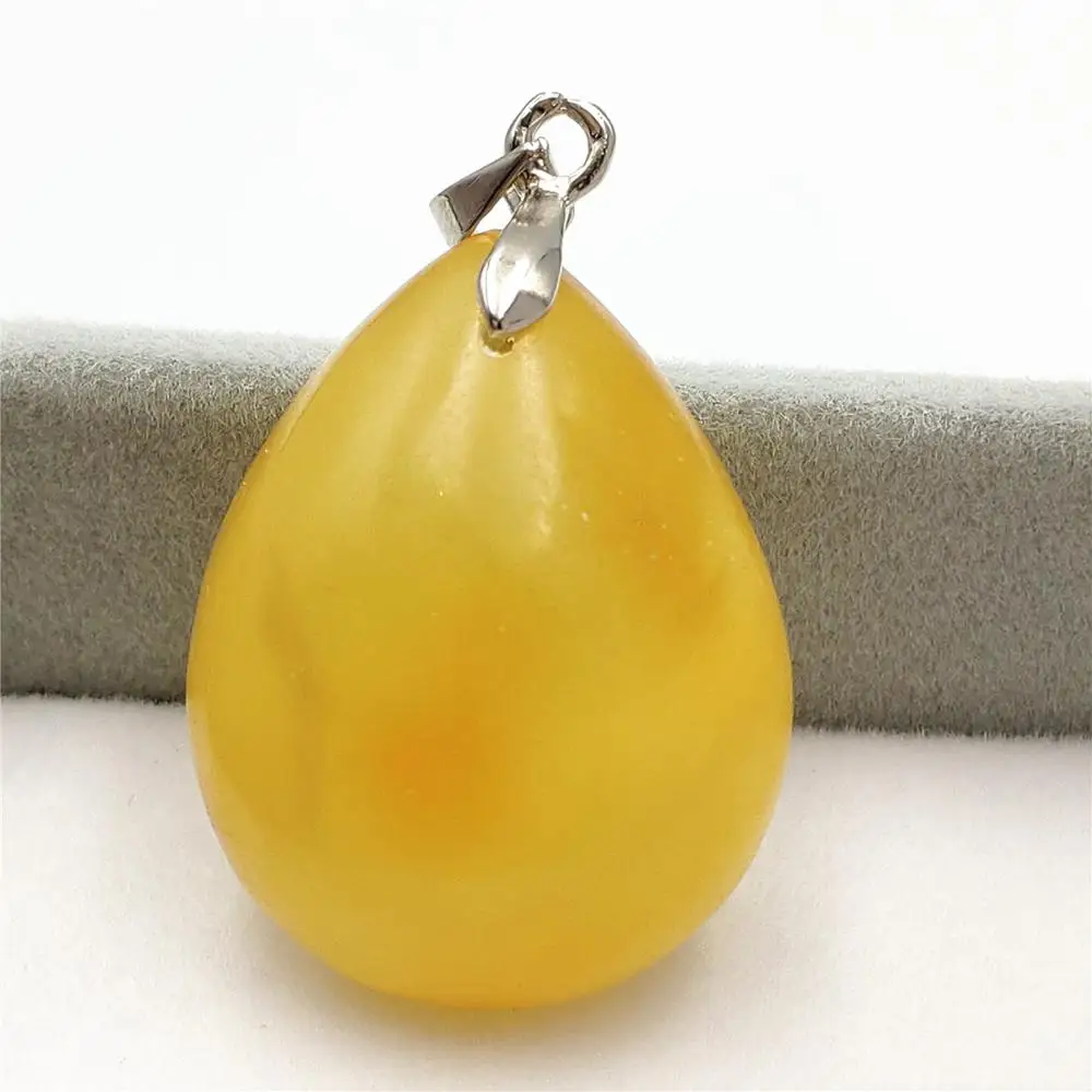 

Newly Natural Yellow Amber Necklace Pendant Water Drop Healing Gemstone For Party New Gift Crystal Pendant 24x18x5mm AAAAA