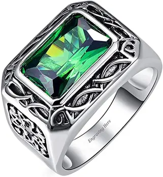 

Fine 6.8Ct Nano Russian Emerald Men Ring Solid 925 Sterling Sliver Jewelry Engagement Wedding Ring for Men Size 6-14
