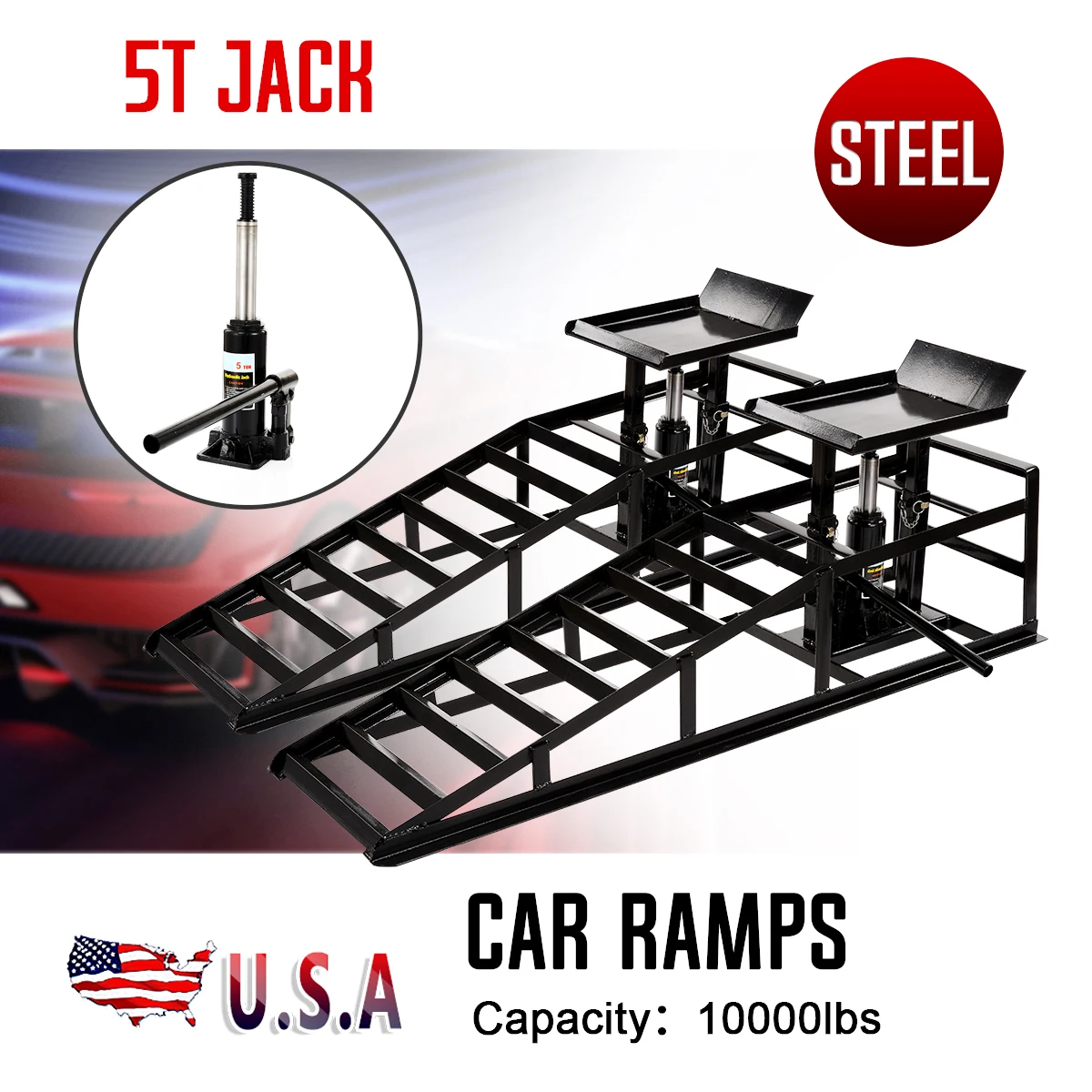 

1pair Movable Hydraulic Vehicle Car Ramps 10,000lbs Capacity Portable Ramp Car Oil Changing Repair Maintenance Jack Lift Tools
