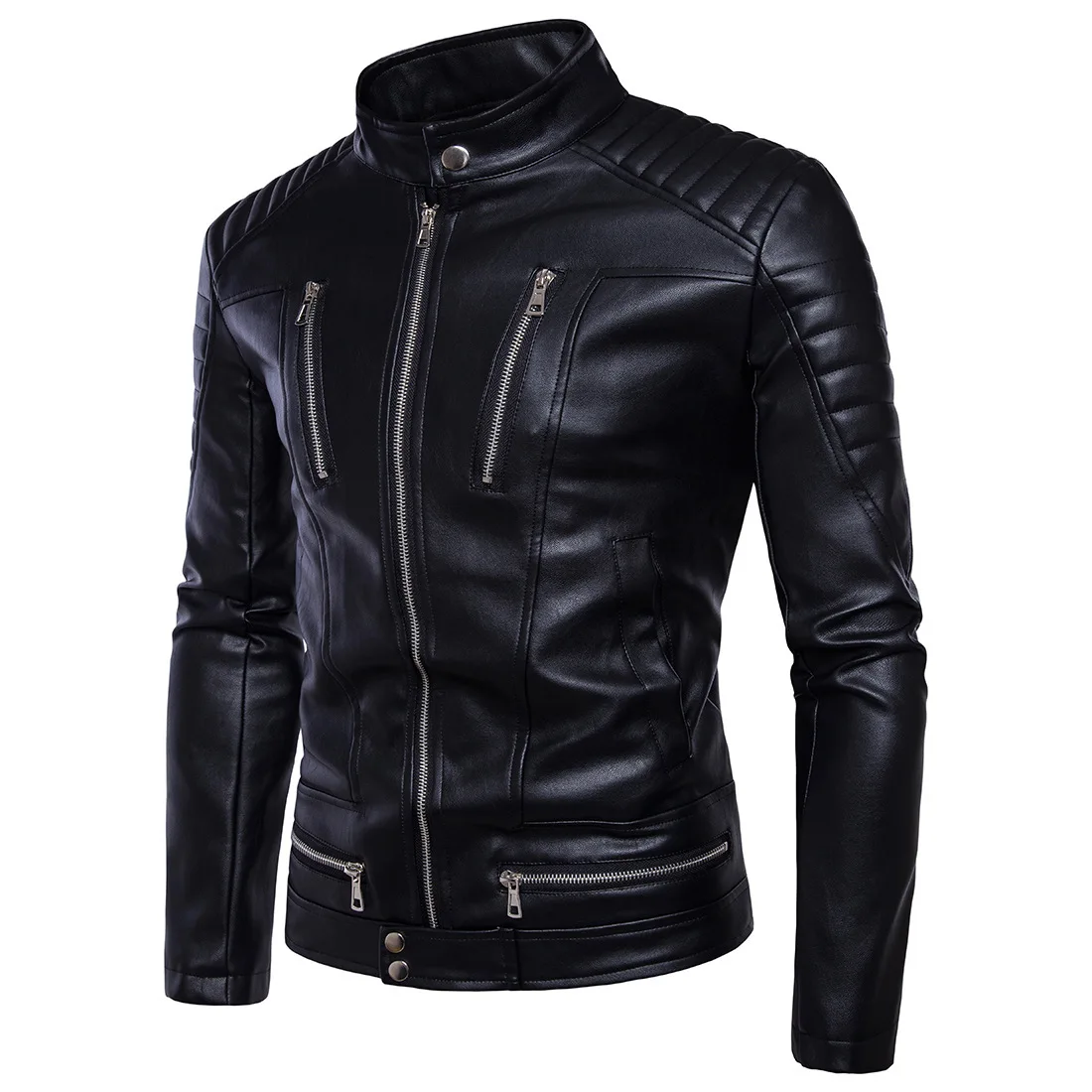 

Plus Size 5XL 2020 Motorcycle Jacket Men Punk Zipper Slim Pu Leather Male Balck Coat jaqueta de couro masculina
