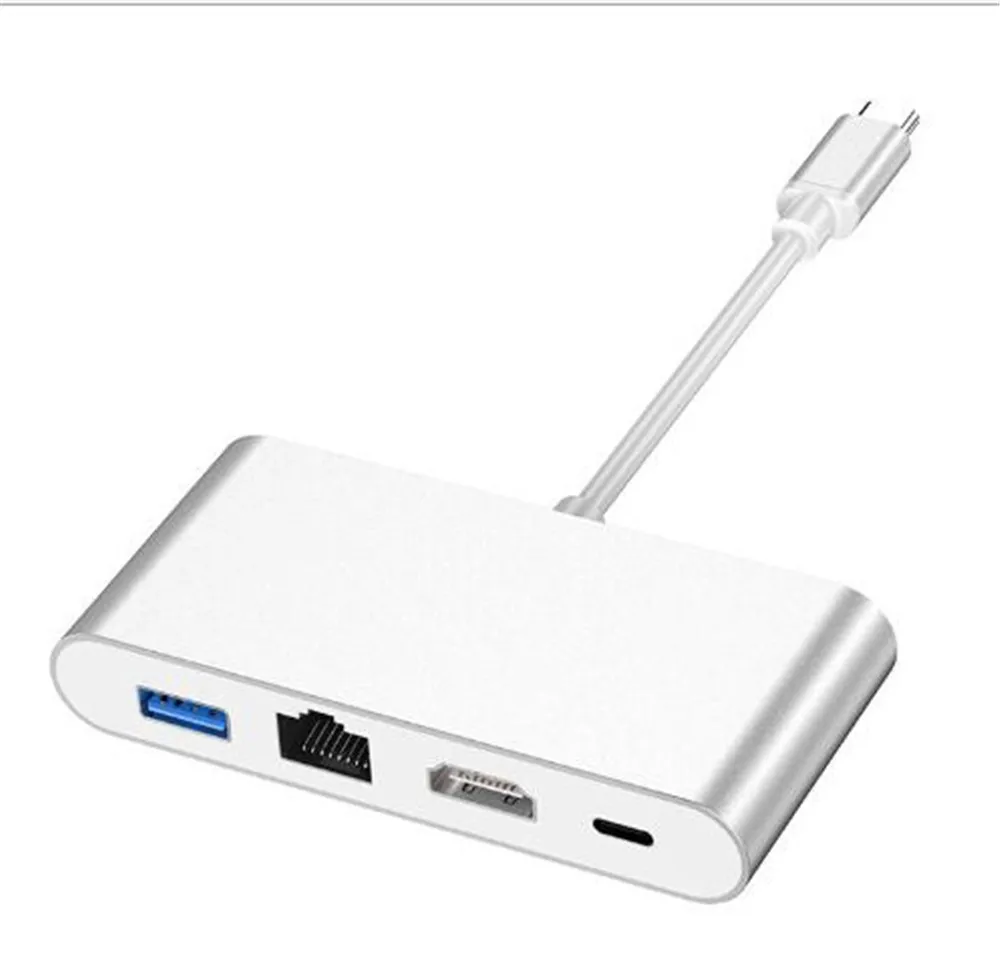 US $20.00 4in1 USBC USB Type C To HDMI Adapter Convert To HDMI 4K USB 30 RJ45 Gigabit Ethernet USBC Female Data Charging Hub Adapter