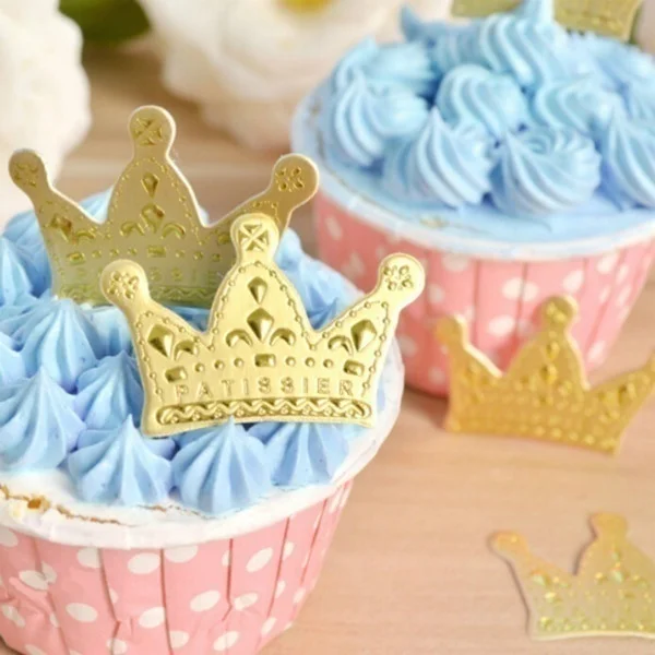 50Pcs/lot Gold Princess Crown Cake Topper Favors Party Cupcake Picks Wedding Birthday Decorations Accessories