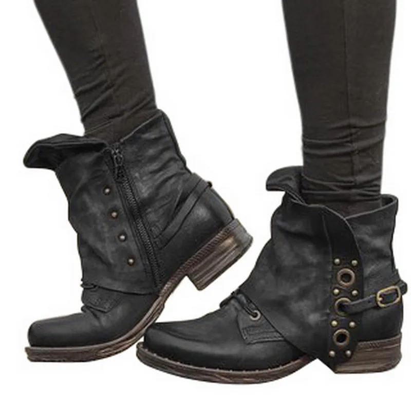 SHUJIN/; зимние мотоботы на шнуровке; женские модные ботинки в британском стиле; ботинки на низком каблуке в готическом и панк-стиле; женская обувь