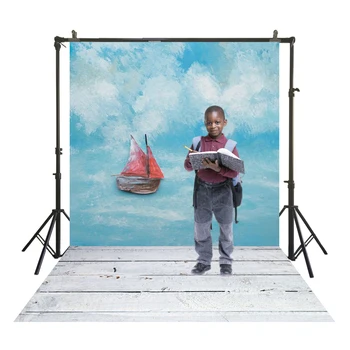 

Watercolor Paint Sailboat Blue Sea Photography BackDrops Polyester Traditional Studio Back Drops Wood Portrait Booth Backgrounds