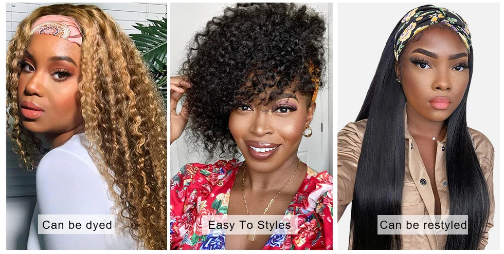 Deep Wave Headband Wig 30 inch Human Hair Wig For Black Women  Brazilian Remy Glueless Scarf Full Machine Made Beginner Friendly