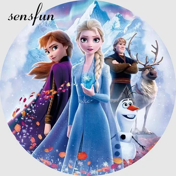 

Round Frozen Princess Elsa Anna Girls Birthday Party Backdrop Ice Winter Circle Photography Backgrounds For Photo Studio Custom