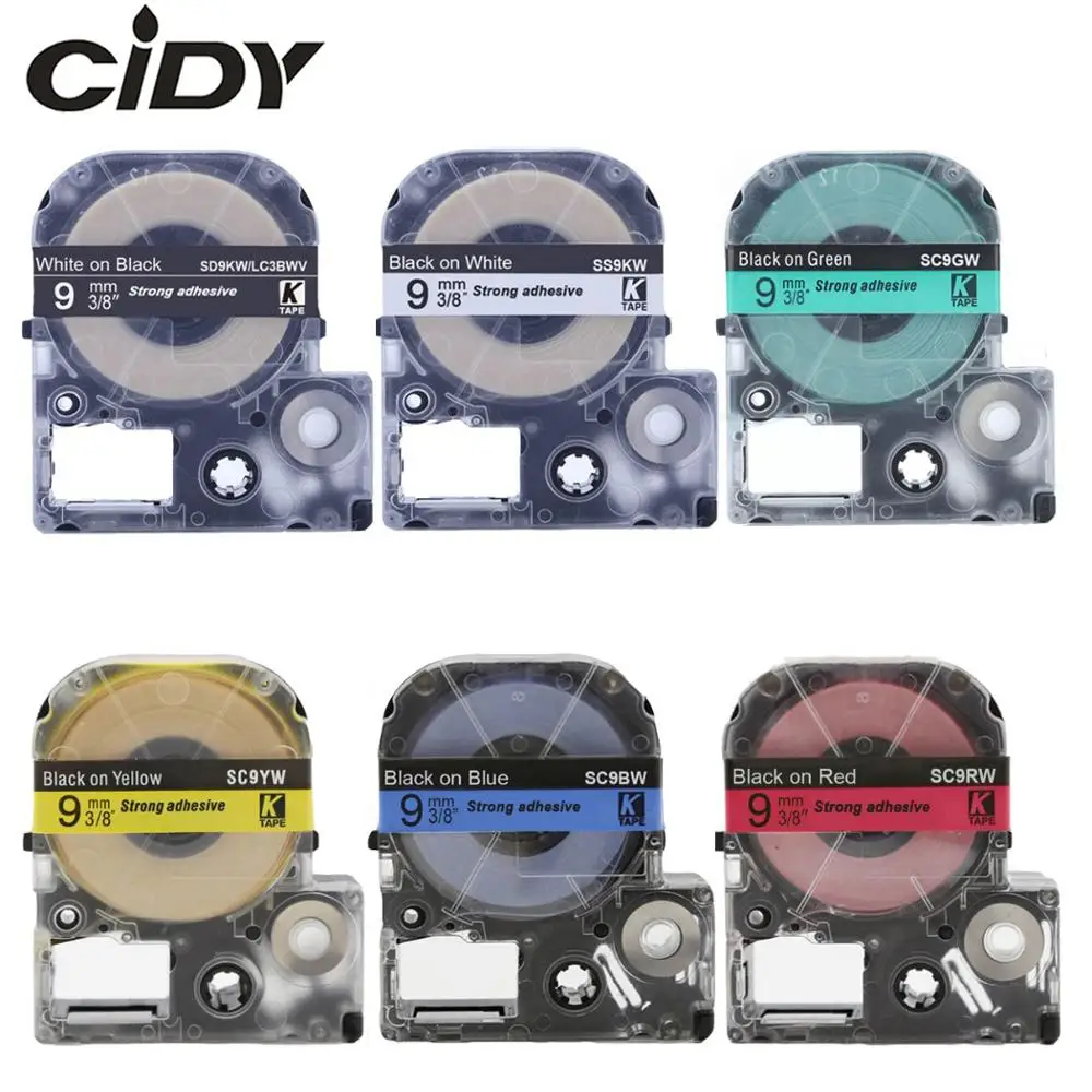 

CIDY 6 ROLLS wholesale 9MM SD9KW SS9KW SC9GW SC9YW SC9BW SC9RW laminated tape for kingjim/epson with factory price