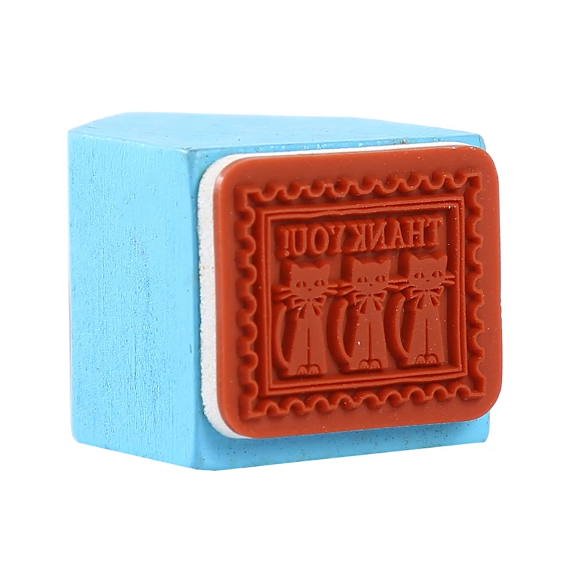 Creative Cartoon Cat Pattern Seal Wooden Stamps Blue Small Household Decor Seal Scrapbooking Standard Stamp 3*4cm