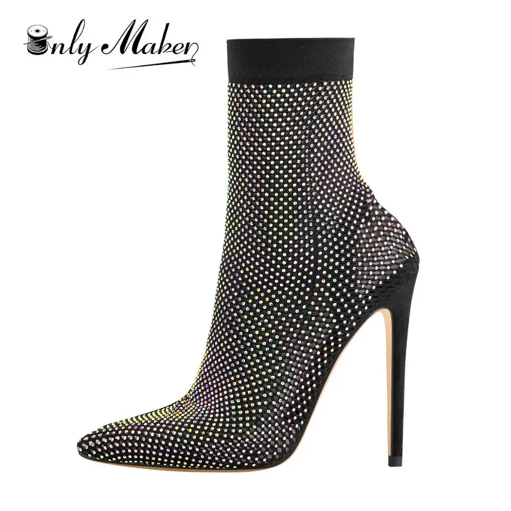 Onlymaker-Botines rejilla con punta para mujer, medias de malla a la moda, tacones altos aguja, botas antideslizantes, Size5-US15 - AliExpress Calzado