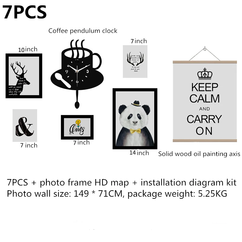 11 шт. твердая деревянная фоторамка+ кофе маятник фоторамка с часами комбинация гостиной спальни кабинет украшения - Цвет: 7PCS
