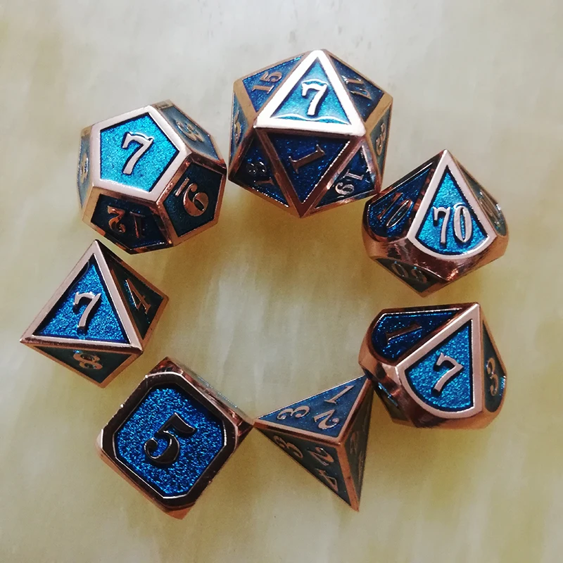 Металлические игральные кости dnd rpg набор многогранных кубиков d20 10 6 8 12 синие