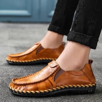 

2020 Genuine Leather Casual Shoes Men Mocasines Hombre Lightweight Male Loafers Flats Slip On Driving Shoe Chaussure Homme Cuir