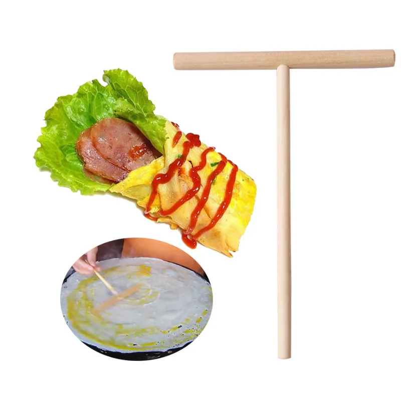 

T Shape Kitchen DIY Wooden Egg Cake Stick Mould Heat Maker Pancake Batter Wooden Spreader Stick Kitchen Egg Tools