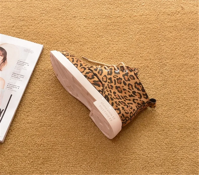 Fashion Leopard  Winter Brand Women Shoes Round Toe Lace-Up Ankle Boots Zipper Low-heel Casual Lady Flat Platform Boots Sneakers (11)