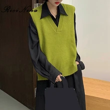 RICININA, вязаный женский свитер, зимний жилет с v-образным вырезом, без рукавов, однотонный Повседневный свитер, женские болеро, осенний джемпер, пуловеры для девушек