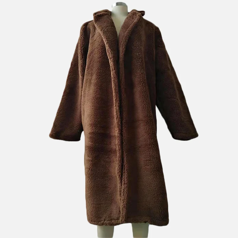Осенне-зимнее женское пальто из искусственного меха повседневное свободное одноцветное длинное плюшевое пальто женское винтажное размера плюс толстые теплые куртки пальто 5XL