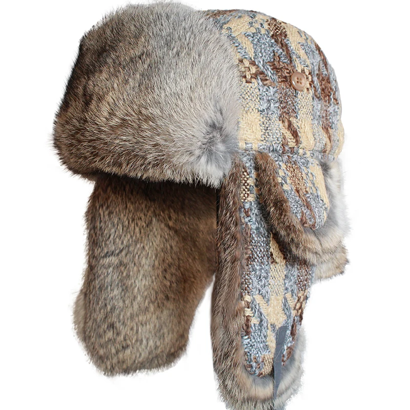 Rabbit Fur Russian Bomber Hat Women 