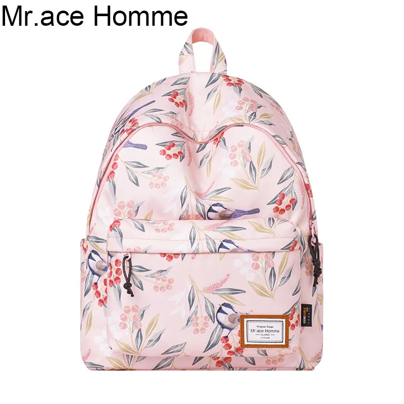 Рюкзак Mr.ace Homme Женский водонепроницаемый с розовыми цветами|Рюкзаки| |