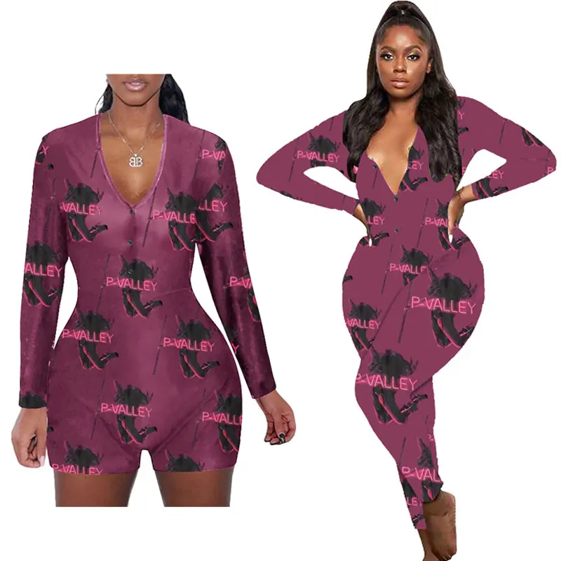 Р-valley Onesie для взрослых Для женщин комбинезоны сексуальное платье с v-образным