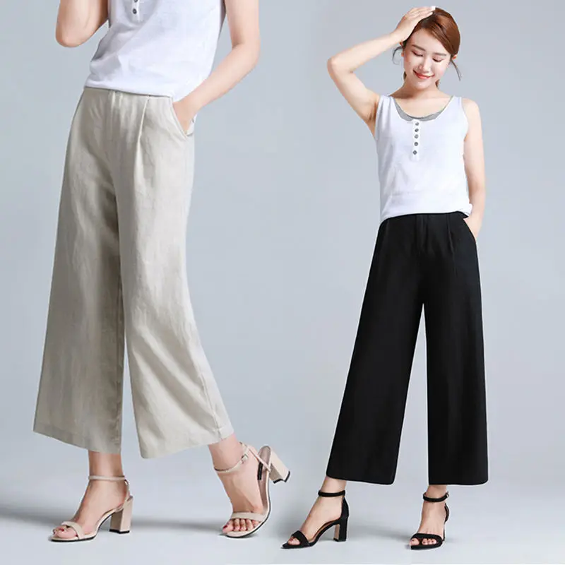 

2020 Women Autumn Casual Thin Pants Zipper Plus Size Elastic Waist Wide Leg Pant Pocket Candy Color High Waist Trousers