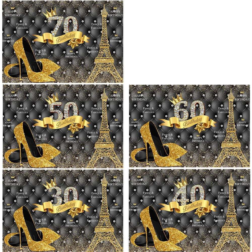 Fabulous 50th Birthday Photography Backdrop 30th 40th 60th 70th Background Lady Eiffel Tower Golden High Heels Diamond | Электроника