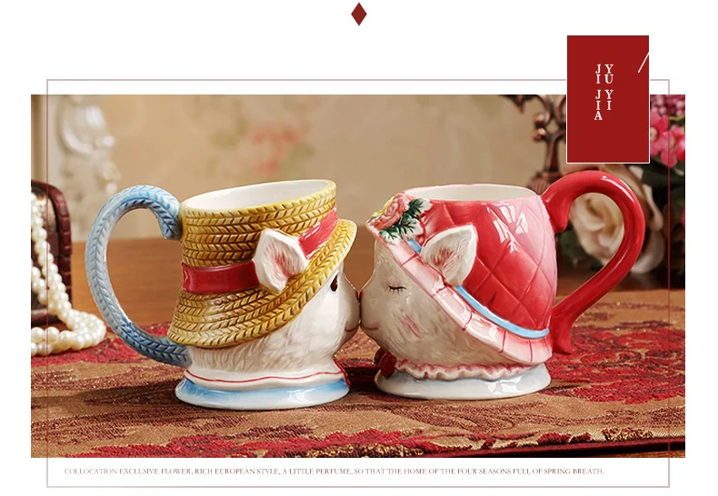 Kissing Cat Hand Painted Couple cup cartoon animal coffee cup Wedding gift ceramic cups