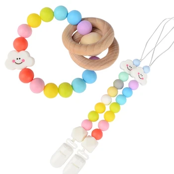 

Baby Silicone Rainbow Cartoon Pacifier Chain Teething Bracelet Soother Toy Infants Teether Newborn Dummy Clip Nipple Holder Show
