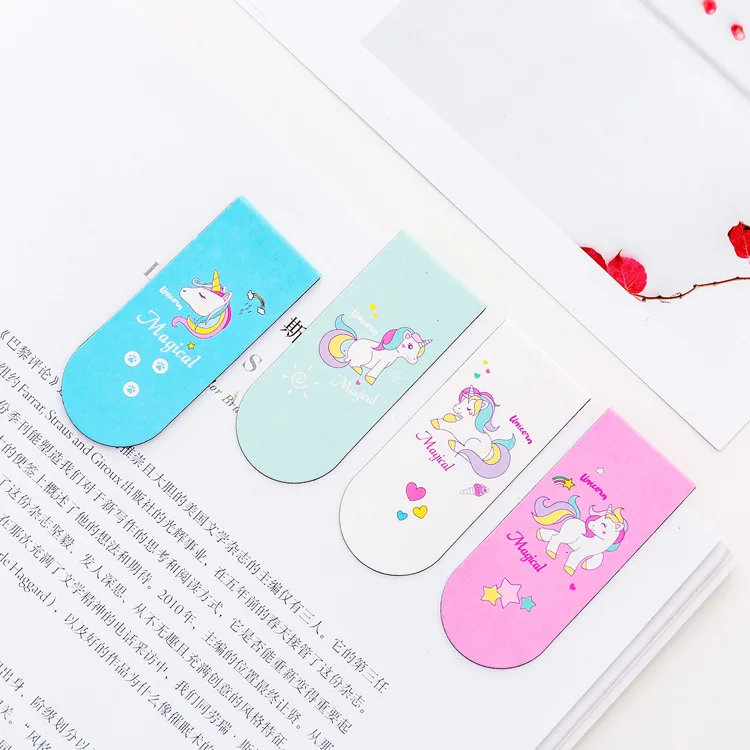 

4 Pcs/pack Kawaii Unicorn Magnetic Book Marks Pink Cartoon Bookmarks As Kids Gift Cross Bookmarker Office School Supplies