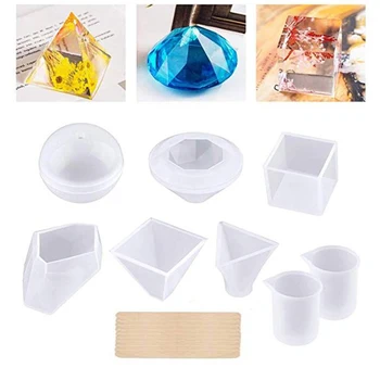 

18 Pcs Silicone Molds Set DIY Epoxy Mould Resin Casting Ornament Making Measuring Cup Stirring Stick Jewelry Tools Accessories